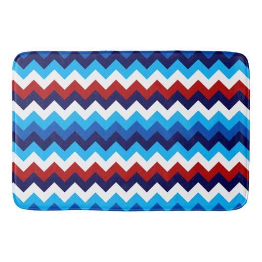 Cool Red White Blue Chevron Print Large Bath Mat バスマット (正面)