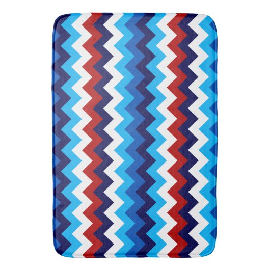 Cool Red White Blue Chevron Print Large Bath Mat バスマット (正面縦)