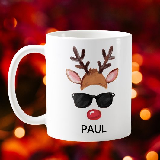 Cool Reindeer Sunglasses Christmas Custom Name コーヒーマグカップ