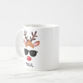 Cool Reindeer Sunglasses Christmas Custom Name コーヒーマグカップ (正面左)