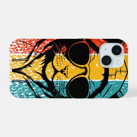 Cool Retro Cat with Sunglasses iPhone 15ケース (裏面横)
