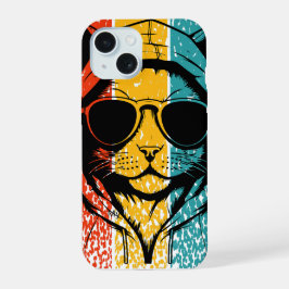 Cool Retro Cat with Sunglasses iPhone 15ケース
