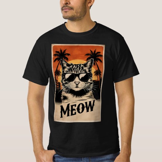 Cool Retro Cat with Sunglasses Tシャツ (正面)