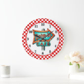 Cool Retro diner 50's Cafe ラージ壁時計 (ホーム)