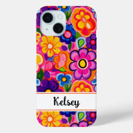 Cool Retro Floral Personalized iPhone 15ケース