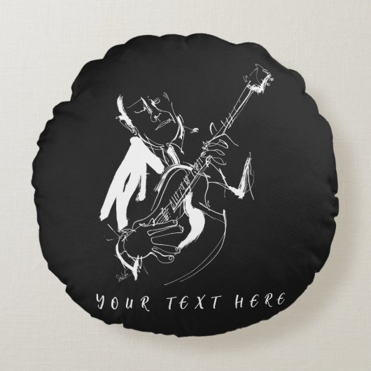 Cool Retro Guitarist Custom Name(名入れ対応) ラウンドクッション (正面)