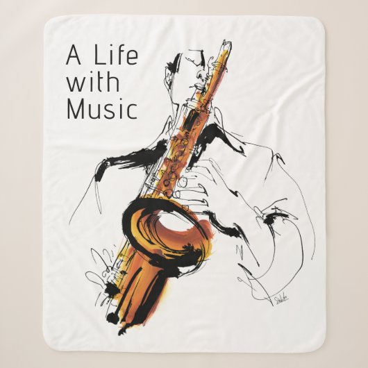 Cool Retro Man Playing Alto Saxophone - Jazz シェルパブランケット (正面)