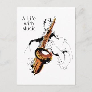 Cool Retro Man Playing Alto Saxophone - Jazz ポストカード