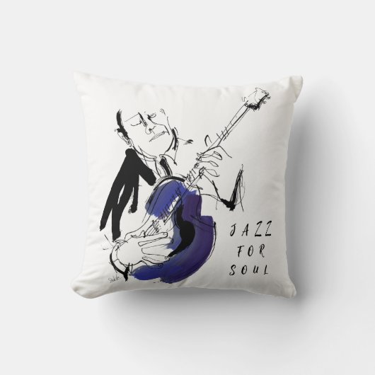 Cool Retro Man Playing Guitar - Custom Name クッション (正面)