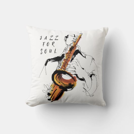 Cool Retro Man Playing Saxophone - Custom Name クッション (正面)