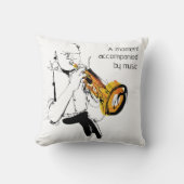 Cool Retro Man Playing Trumpet - Jazz Music Art クッション (正面)