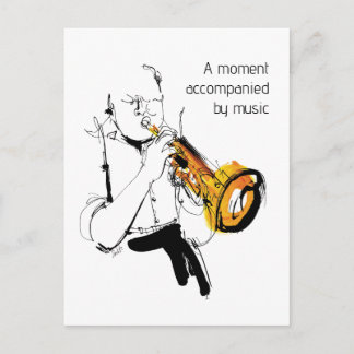 Cool Retro Man Playing Trumpet - Jazz Music Art ポストカード