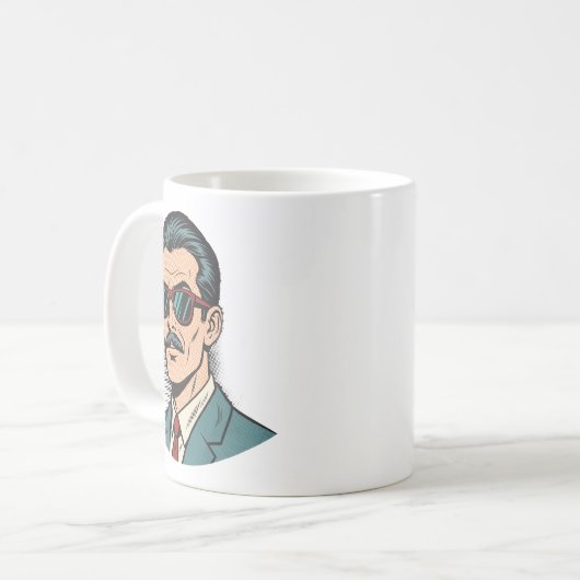 Cool Retro Mustache Man Mug コーヒーマグカップ (正面左)