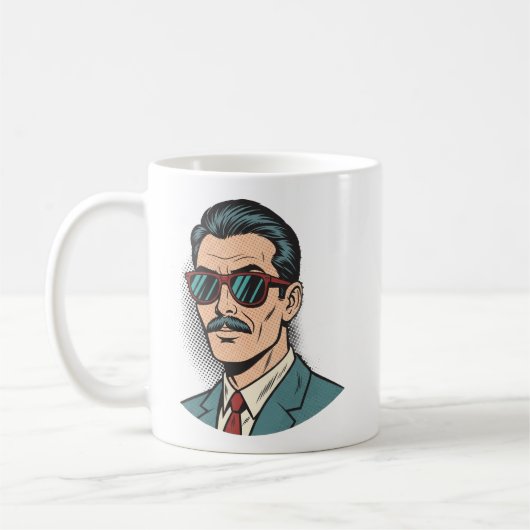Cool Retro Mustache Man Mug コーヒーマグカップ (左)