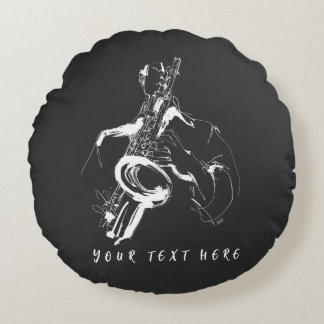 Cool Retro Saxophonist Custom Name (名入れ・カスタム対応) ラウンドクッション