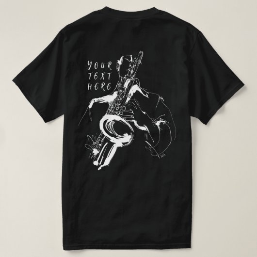 Cool Retro Saxophonist Custom Name (名入れ・カスタム対応) Tシャツ (デザイン裏面)