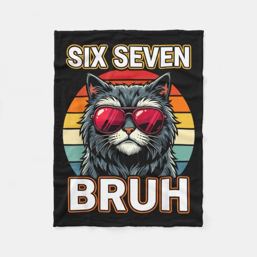 Cool Retro Six Seven Bruh Cat Sungles Meme 67  フリースブランケット (正面)