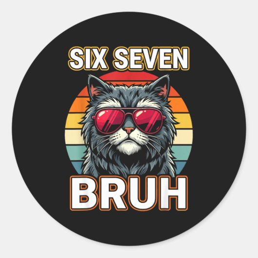 Cool Retro Six Seven Bruh Cat Sungles Meme 67  ラウンドシール (正面)