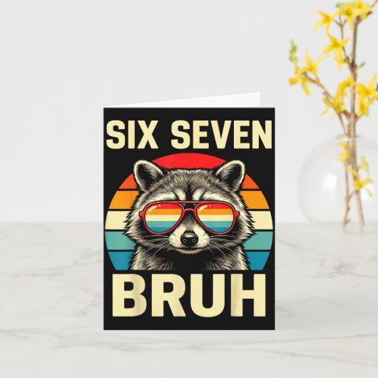 Cool Retro Six Seven Bruh Raccoon Sungles Meme 67  カード (黄色い花)
