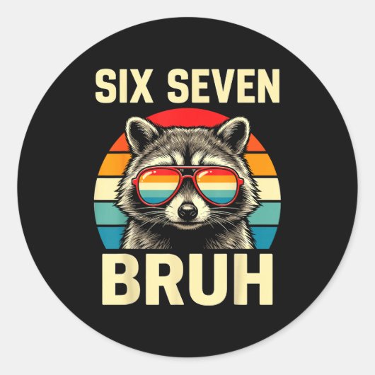 Cool Retro Six Seven Bruh Raccoon Sungles Meme 67  ラウンドシール (正面)