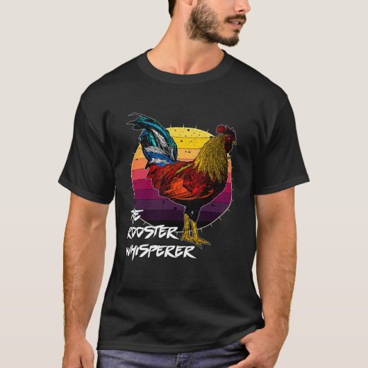 Cool Retro Sunset Silhouette Male Chicken Rooster  Tシャツ (正面)