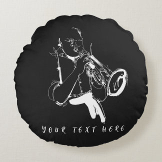 Cool Retro Trumpeter Custom Name (名入れ・カスタム対応) ラウンドクッション