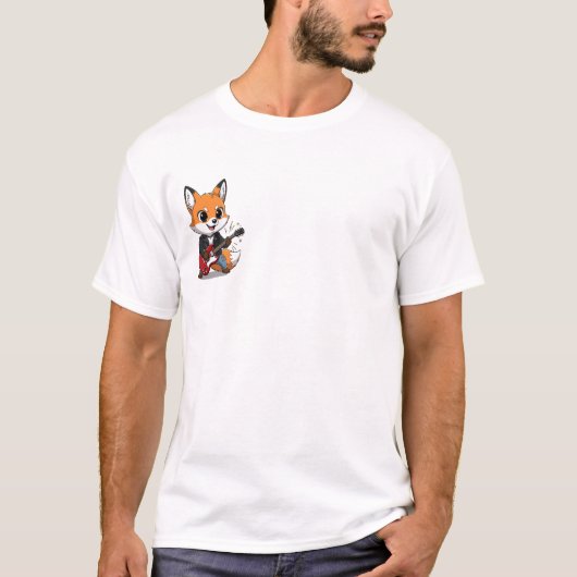Cool Rocker Fox Character Playing a Guitar Tシャツ (正面)