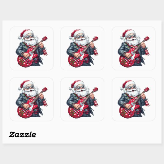 Cool Rocker Santa Playing Red Guitar スクエアシール (シート)