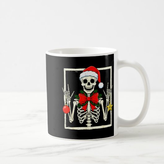 Cool Rocker Skeleton Santa Hat Christmas Punk Rock コーヒーマグカップ (右)