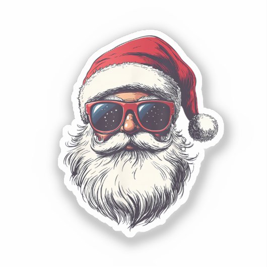 Cool Santa Claus Face Retro Sunglasses Christmas M シール (正面)