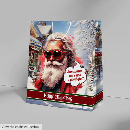 Cool Santa Claus Gift Bag Large Christmas Accent ミディアムペーパーバッグ