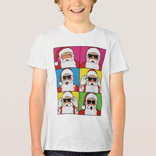 Cool Santa Claus Pop Art with Sunglasses - Retro C トライブレンドＴシャツ (正面)