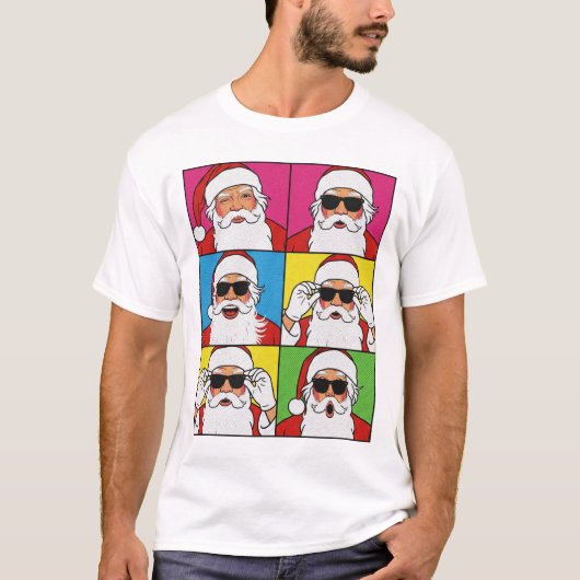 Cool Santa Claus Pop Art with Sunglasses - Retro C Tシャツ (正面)