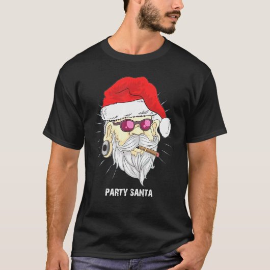 Cool Santa Claus Wearing Glasses Smoking Cigars Tシャツ (正面)