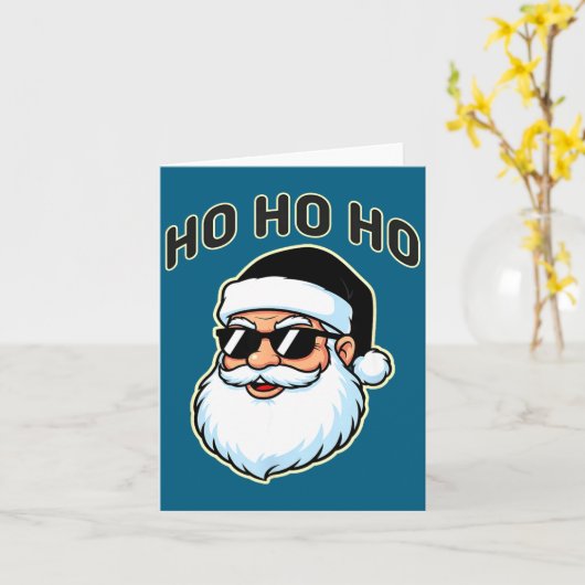 Cool Santa In Black Hat Sungles Graphic 2  カード (黄色い花)