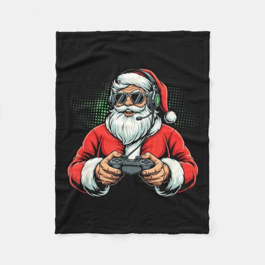 Cool Santa Playing Video Games Christmas Gamer Boy フリースブランケット (正面)