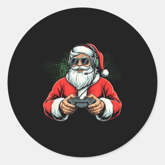 Cool Santa Playing Video Games Christmas Gamer Boy ラウンドシール (正面)