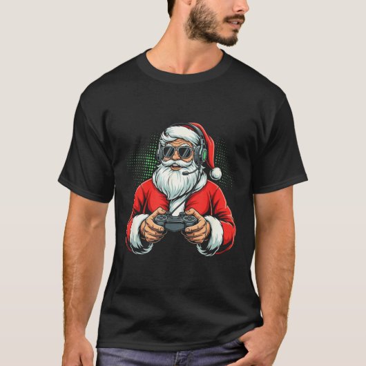 Cool Santa Playing Video Games Christmas Gamer Boy Tシャツ (正面)