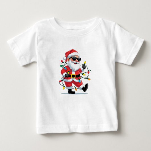 Cool Santa with Christmas Lights – Modern Festive  ベビーTシャツ (正面)