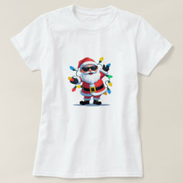 Cool Santa with Christmas Lights – Modern Festive  Tシャツ