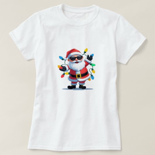 Cool Santa with Christmas Lights – Modern Festive  Tシャツ (デザイン正面)