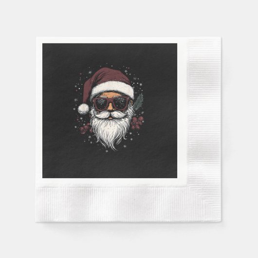 Cool Santa with Sunglasses Christmas 縁ありカクテルナプキン (正面)