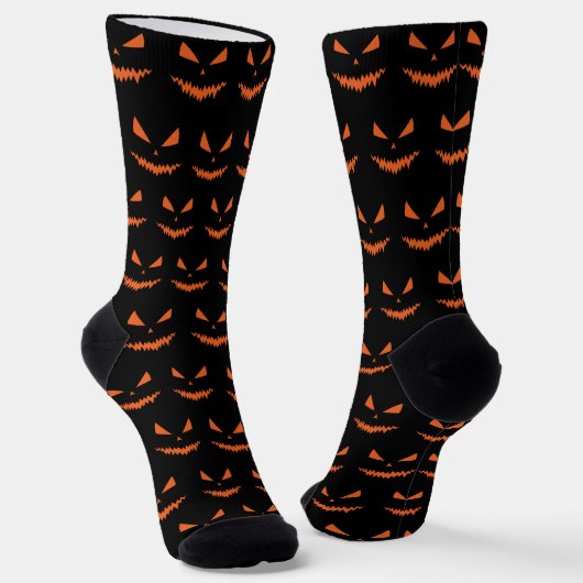 Cool scary Jack O'Lantern Halloween orange black ソックス (傾斜あり)