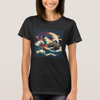Cool Sea Dragon Illustration Ocean Waves Sunset Wo Tシャツ