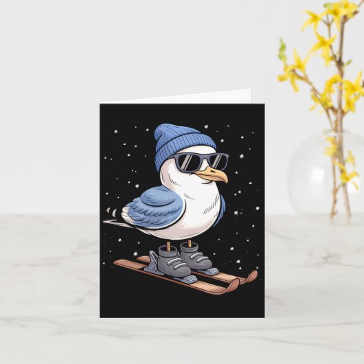 Cool Seagull On Skis - Nordic Winter Seagulls Aprè カード (黄色い花)