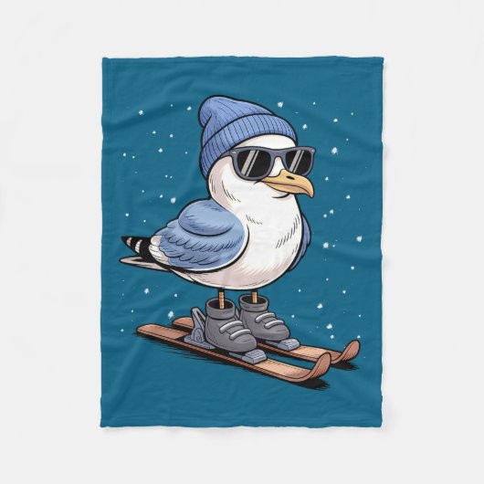 Cool Seagull On Skis - Nordic Winter Seagulls Aprè フリースブランケット (正面)