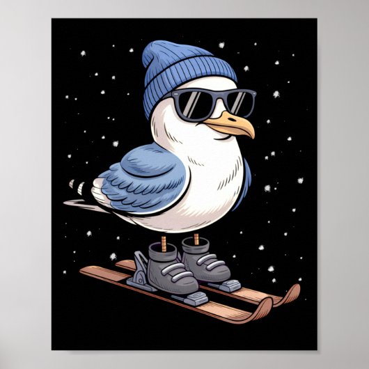 Cool Seagull On Skis - Nordic Winter Seagulls Aprè ポスター (正面)