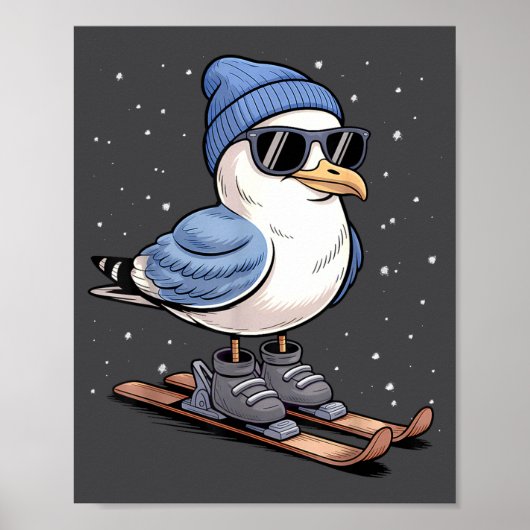 Cool Seagull On Skis - Nordic Winter Seagulls Aprè ポスター (正面)