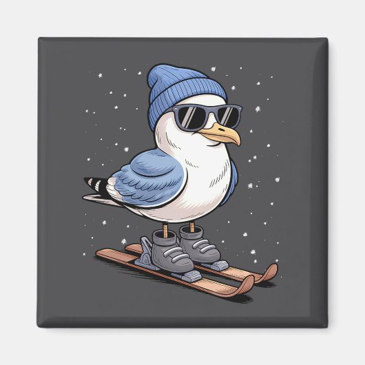 Cool Seagull On Skis - Nordic Winter Seagulls Aprè マグネット (正面)