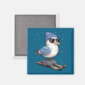 Cool Seagull On Skis - Nordic Winter Seagulls Aprè マグネット (正面/裏面)